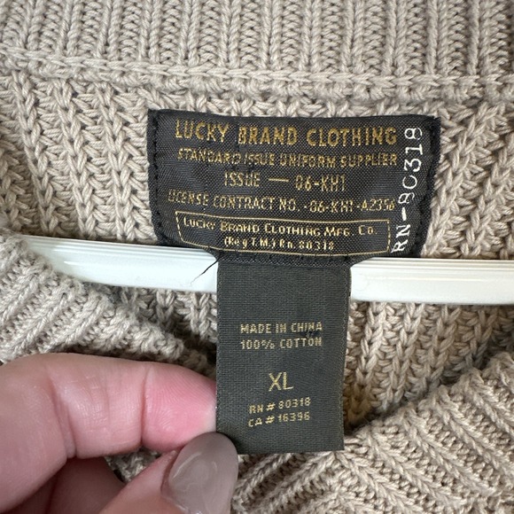 Lucky Brand Men's Knit Military Style Ribbed Sweater Shoulder Patches XL Vtg Y2K - Picture 3 of 8
